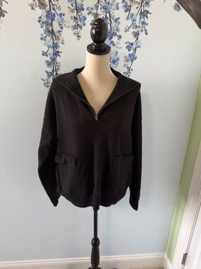 Vera Wang Black Half-Zip Cowl Sweater with Front Pockets
